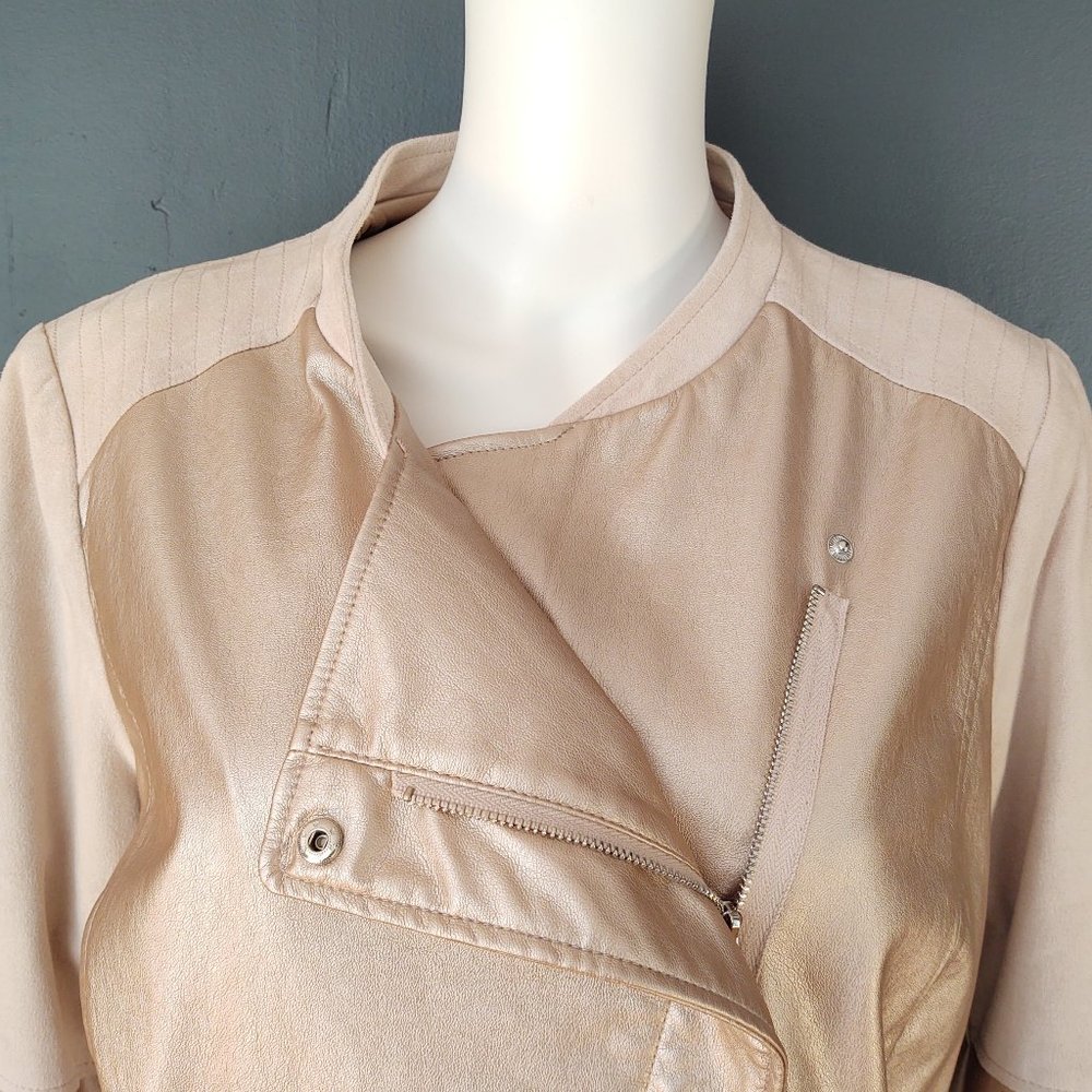 Metallic faux leather & faux suede moto jacket - Picture 2 of 16